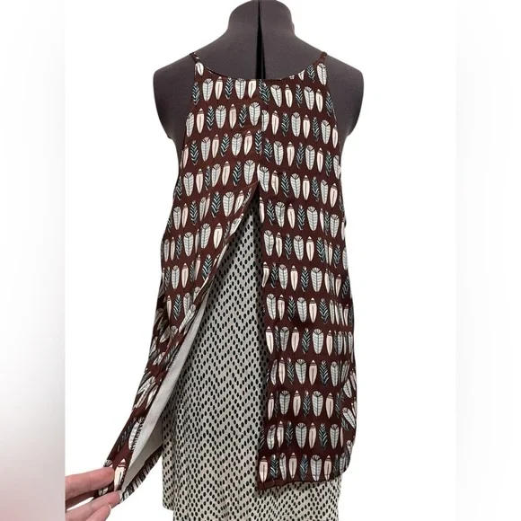 Porridge for Anthropologie Feather Print Layered Split Back Camisole Top Size M - Picture 7 of 14